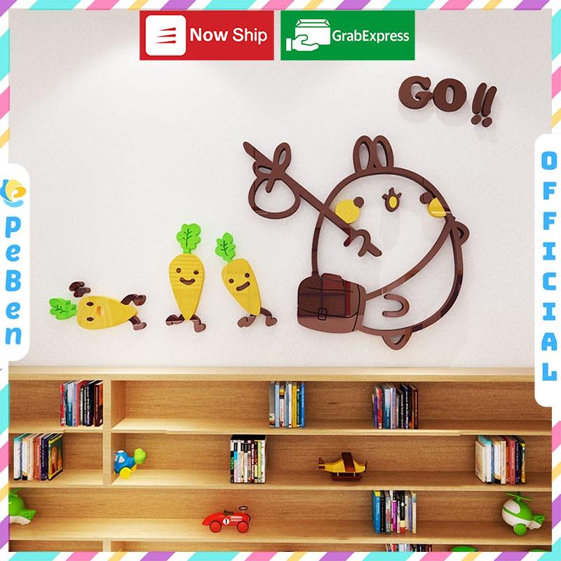 Tranh dán tường mica 3d decor khổ lớn dán nổi trang trí phòng ngủ, phòng học, trà sữa - củ cải go Nhiều Size - EPeBen