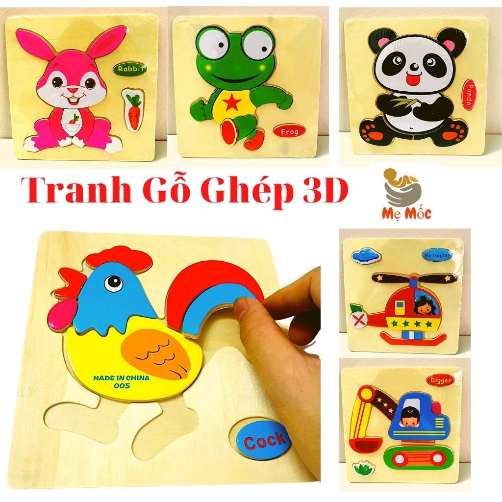 Tranh Gỗ 3D Nổi Ghép Hình lắp Ráp - Đồ Chơi Xếp Hình Cho Bé Thông Minh, Sáng Tạo,Tư Duy tốt Size to 15x15 [Shop Mẹ Mốc]