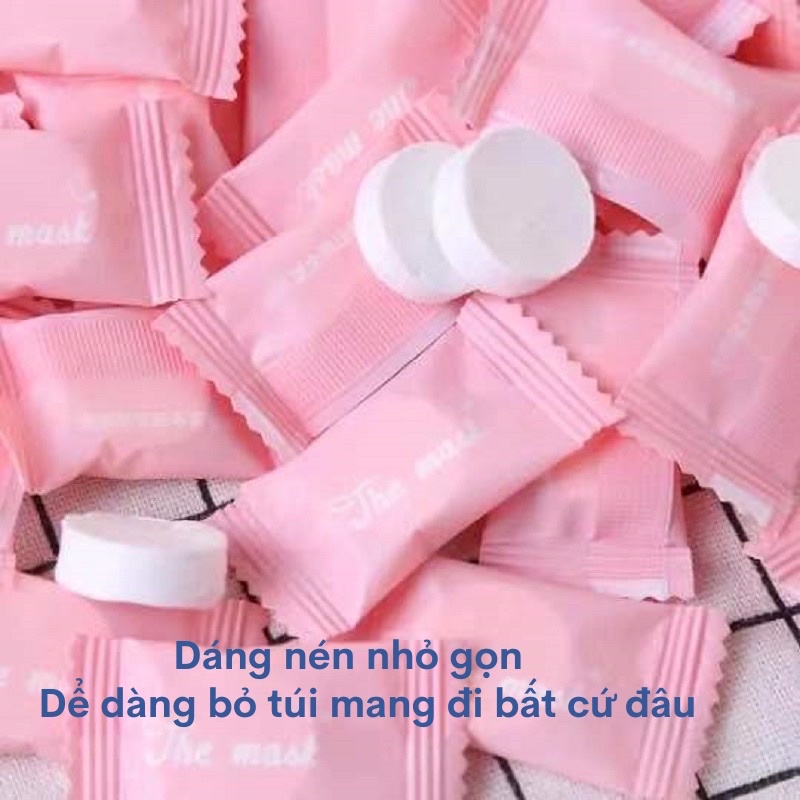 Set 5 viên khăn giấy nén dạng viên kẹo màu hồng siêu dai tiện ích