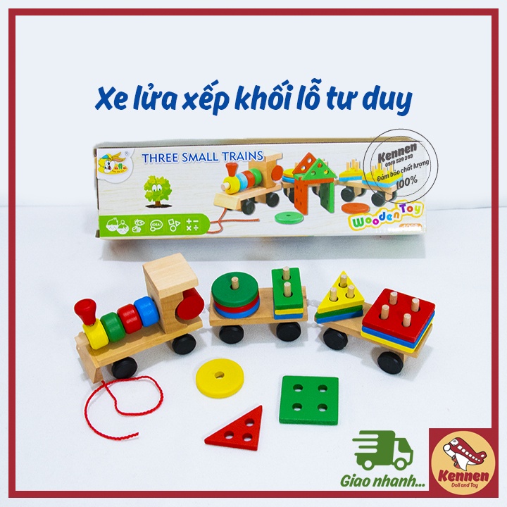 Xe lửa thả hình khối đục lỗ 3D Montessori phát triển tư duy