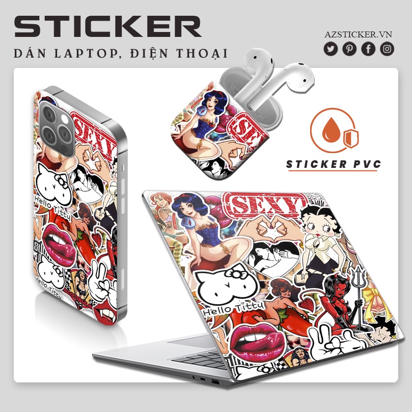 Sticker Chủ Đề Sexy Woman | Sticker Dán Laptop Chất Liệu PVC 5 Lớp Chống Nước Cắt Sẵn Từng Hình