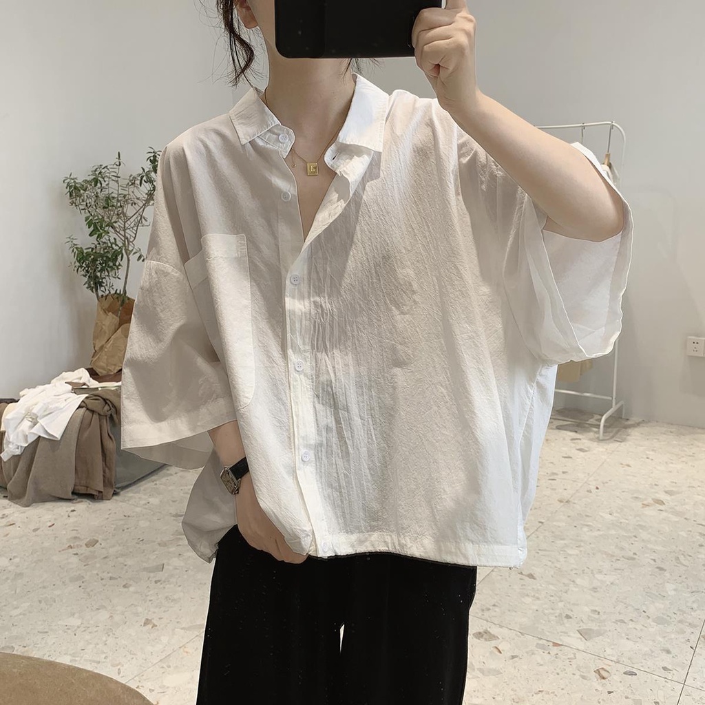 Áo Sơ Mi Cotton Tay Lửng Dáng Rộng Phong Cách Mới Dành Cho Nữ