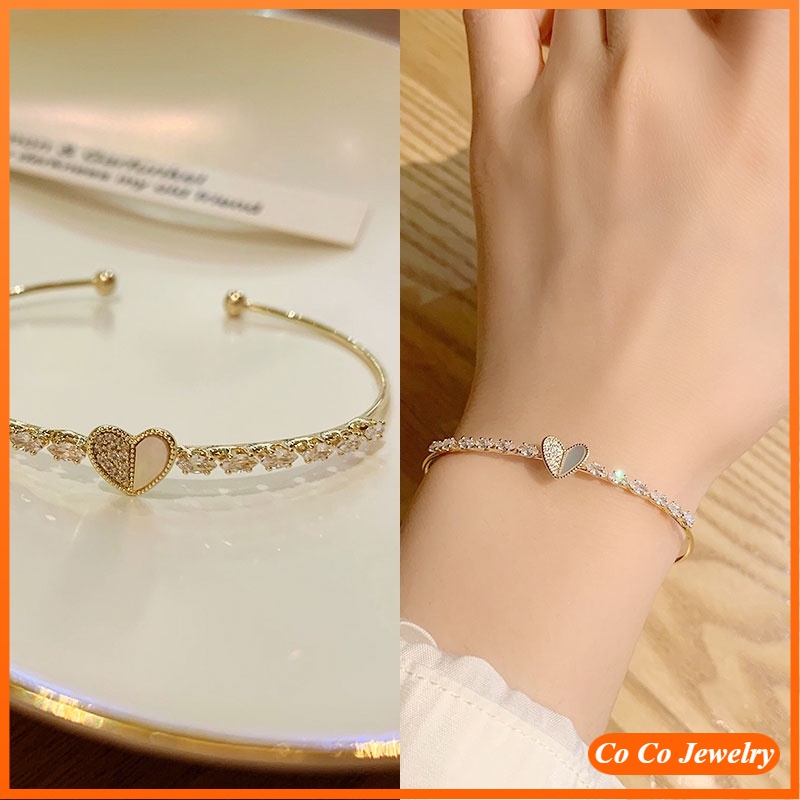 Vòng Tay Hở Đính Đá Hình Trái Tim Phong Cách Hàn Quốc Sang Trọng Cho Nữ