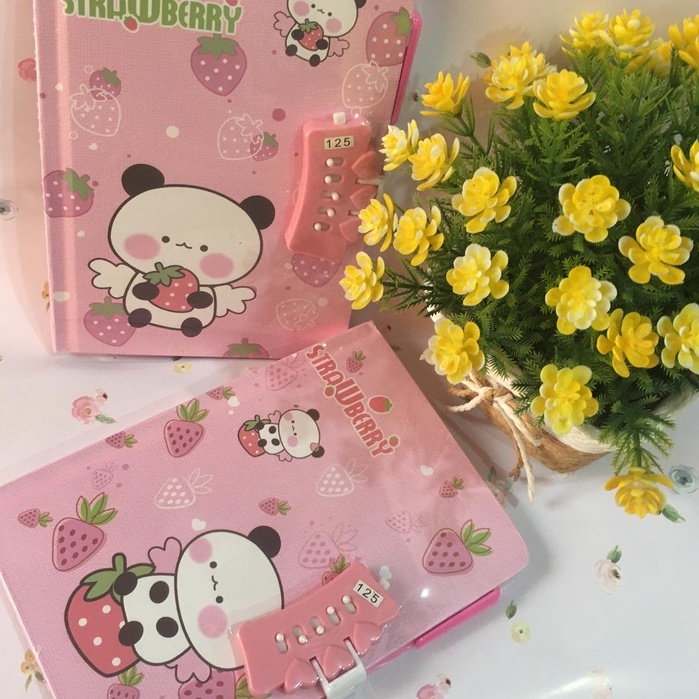 Sổ khóa mã số, sổ nhật ký màu hồng cho bé gái - hình dâu tây