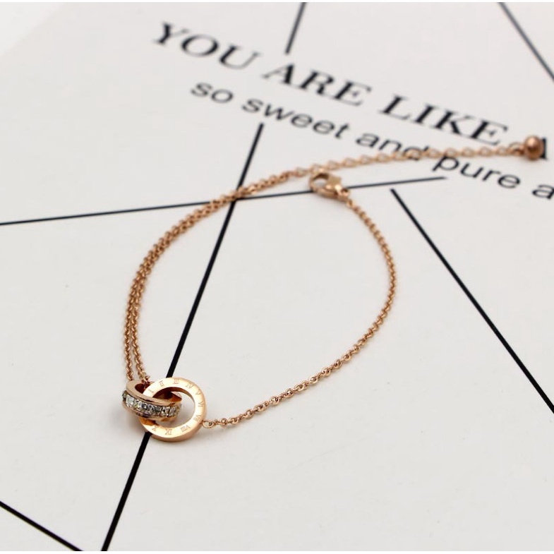 Lắc Tay Titan Ko Han Rỉ 2 Khoen Tròn Lồng Nhau TT 4013