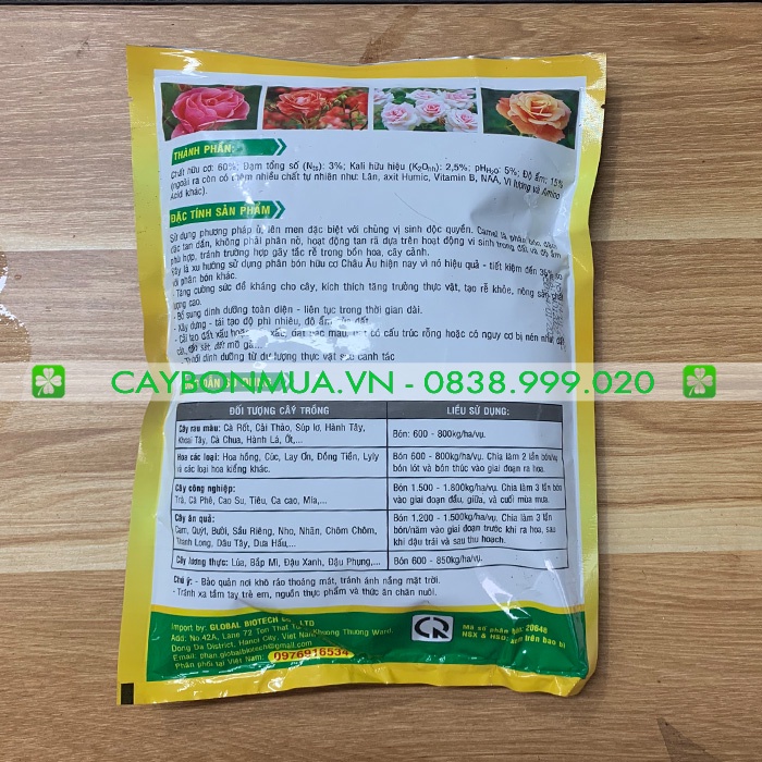 TÚI 1KG - PHÂN BÓN HỮU CƠ CHUYÊN DÙNG CHO HOA HỒNG VÀ CÂY CẢNH CAMEL VINAF