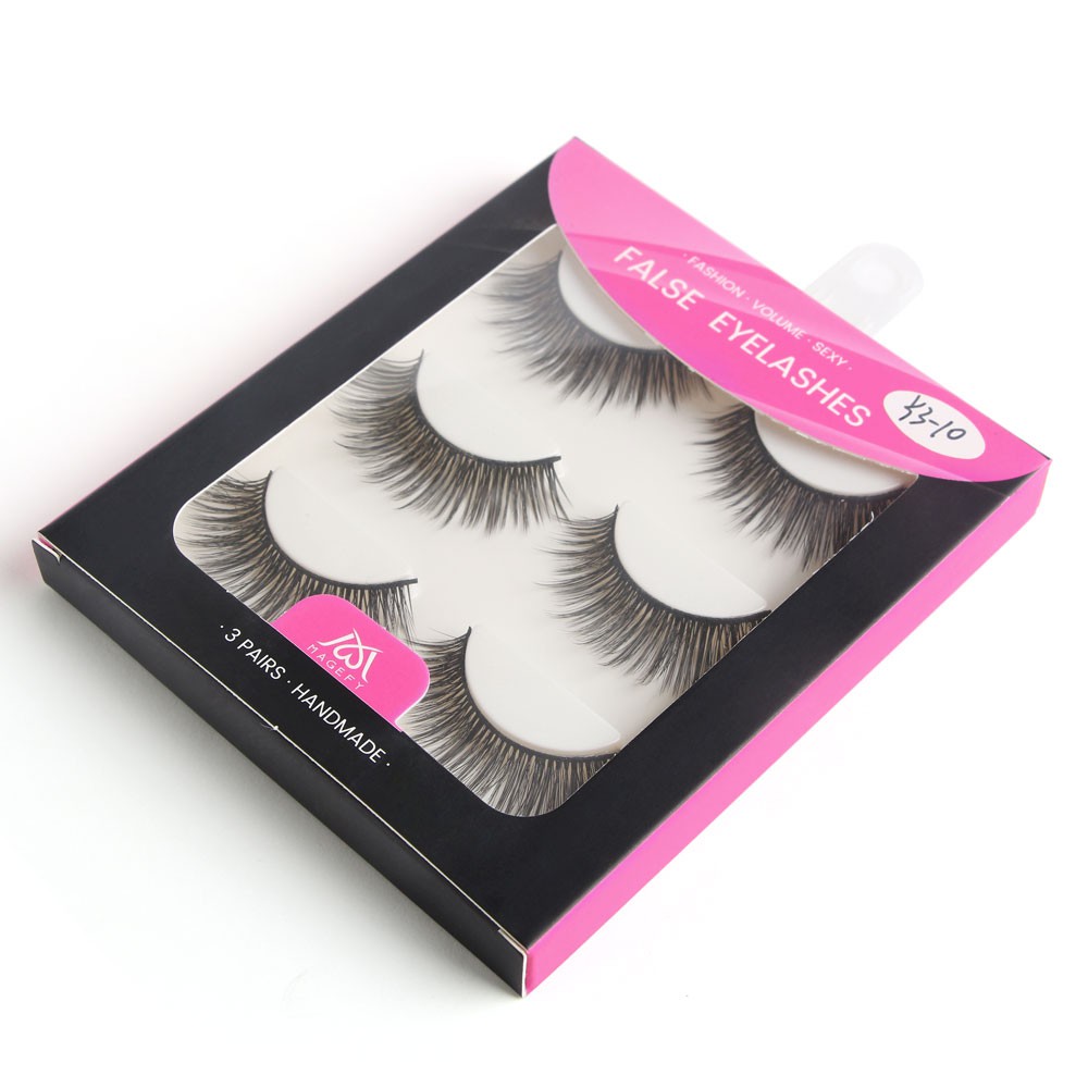 Bộ 3 Cặp 3D Lông Mi Giả（Với hộp）Trang điểm Lông mi giả Handmade Tóc con người Tự nhiên，ông mi mềm sợi tơi, có độ cong sẵn MAGEFY