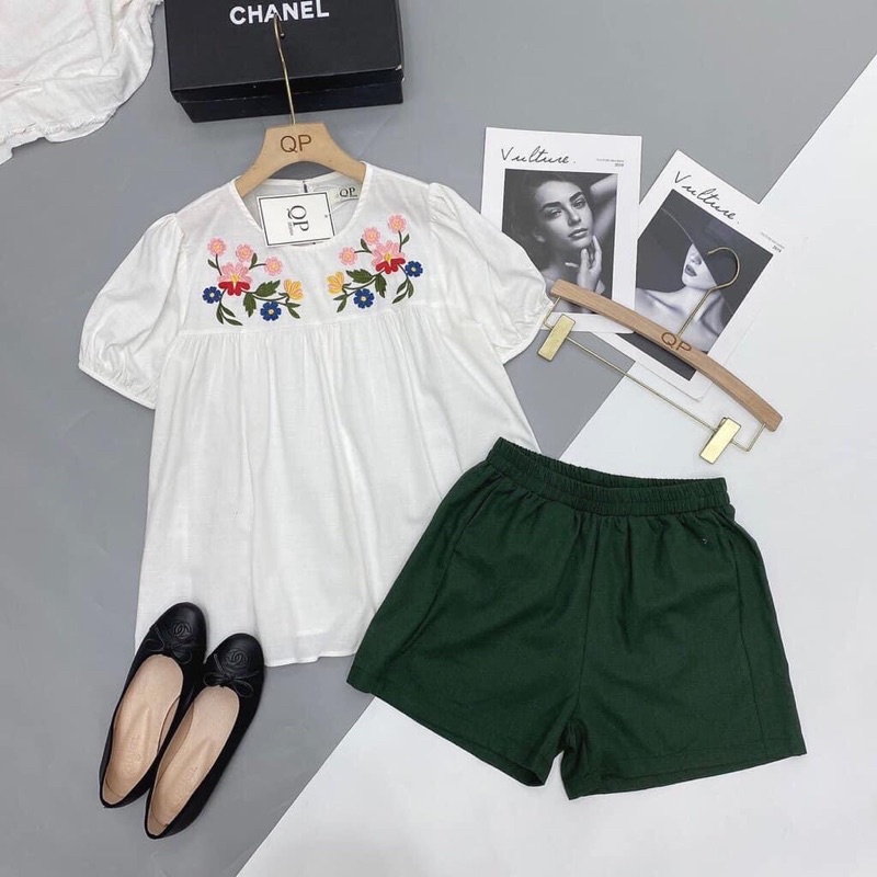 Sét bộ hoa thêu trắng bigsize