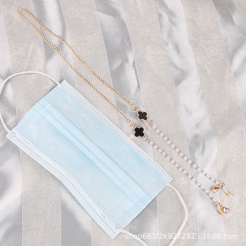 Dây Đeo Mắt Kính Màu Đen Chống Mất Hai Cách Sử Dụng Bốn Lá Màu Đen