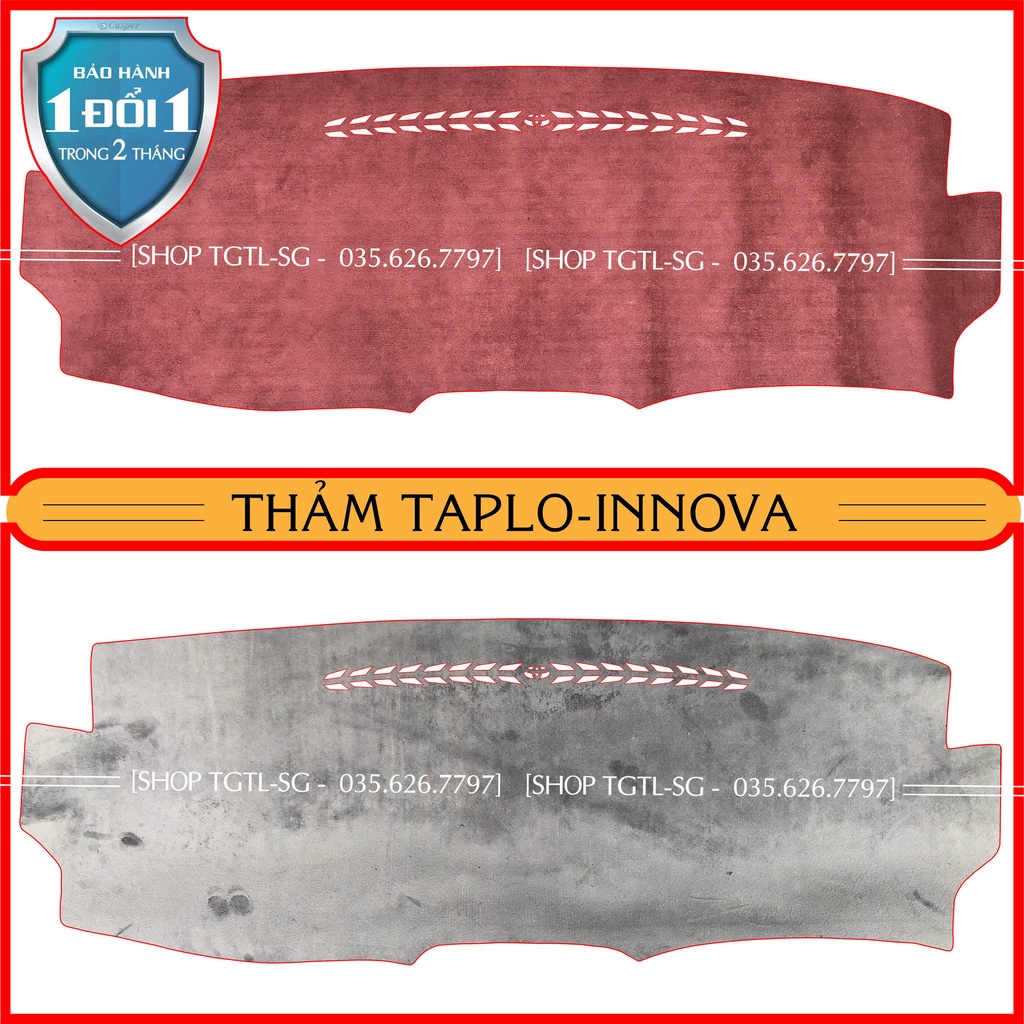 [innova đời 2007 đến 2015] Thảm taplo loại da vân gỗ,da cacbon,da nỉ đen và nhung lông cừu dày 3 lớp