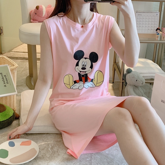 Đầm Ngủ Cotton Sát Nách In Hình Chuột Mickey Đáng Yêu Cho Nữ | BigBuy360 - bigbuy360.vn