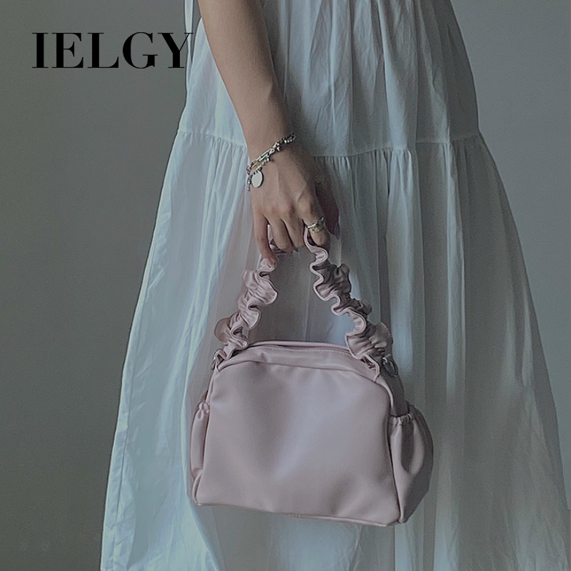 Túi xách tay IELGY bằng da mềm phối họa tiết xếp ly hợp thời trang cho nữ