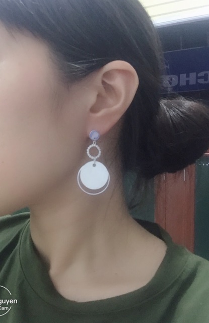 Khuyên tai vòng tròn bản trắng bạc thật xi kim