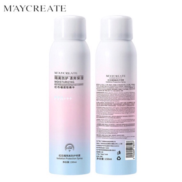 Xịt Chống Nắng Maycreate 150ml SPF 30+++