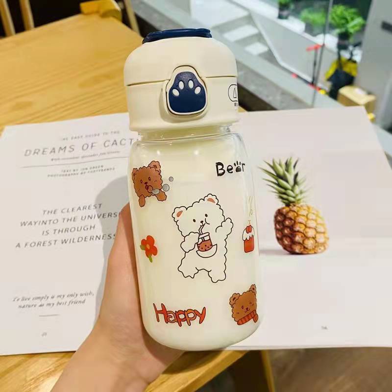 Bình Nước Thể Thao Qipin 480ml Trong Suốt Chống Rò Rỉ Kèm Ống Hút Tiện Dụng