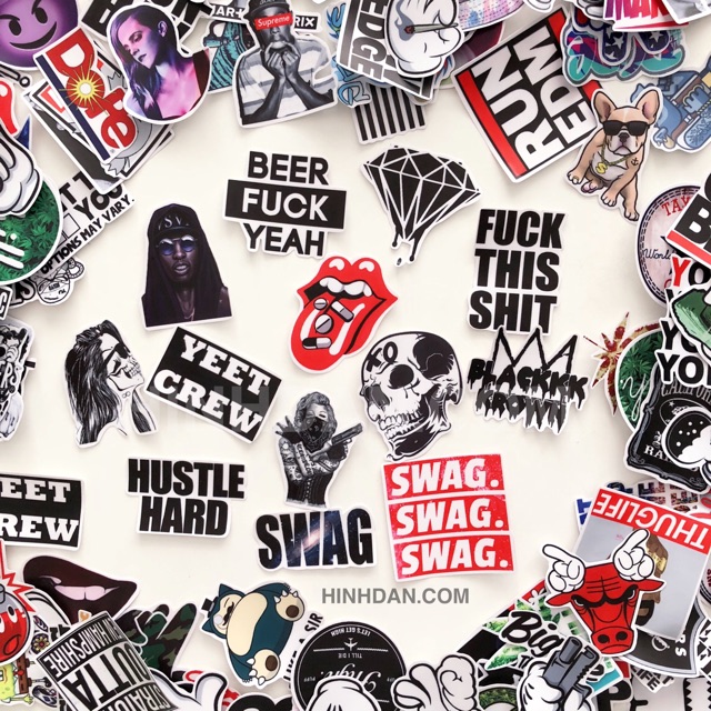 Sticker NGẦU SWAG  Chống Nước Dán Trang Trí Đàn Guitar, Nón Bảo Hiểm, Laptop, Xe Máy, Điện Thoại