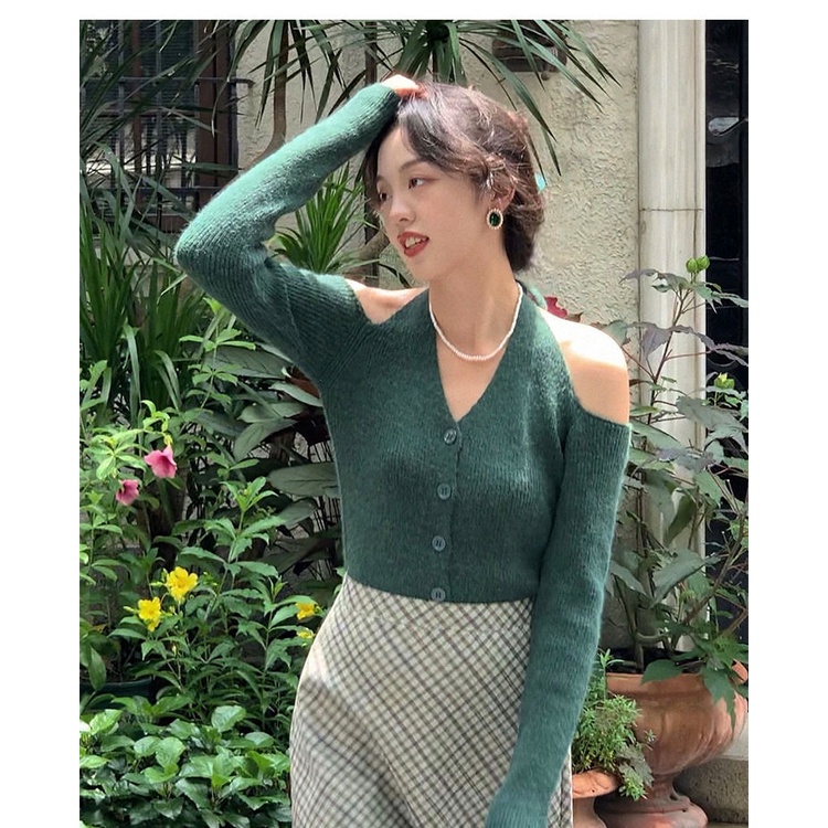 COZOK Áo sweater Tay Dài Hở Vai Kiểu retro Thiết Kế Quyến Rũ Cho Nữ