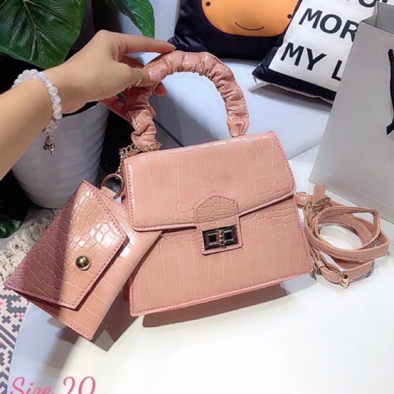 Túi xách nữ thời trang, Bộ túi đeo chéo nữ vân da đẹp quai nhăn giá rẻ | BigBuy360 - bigbuy360.vn