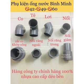 Phụ kiện ống nhựa PVC 🚫60 Bình Minh| Ống nước bình minh 🚫60| Co 60-Lơi 60-Tê 60-Nối 60..