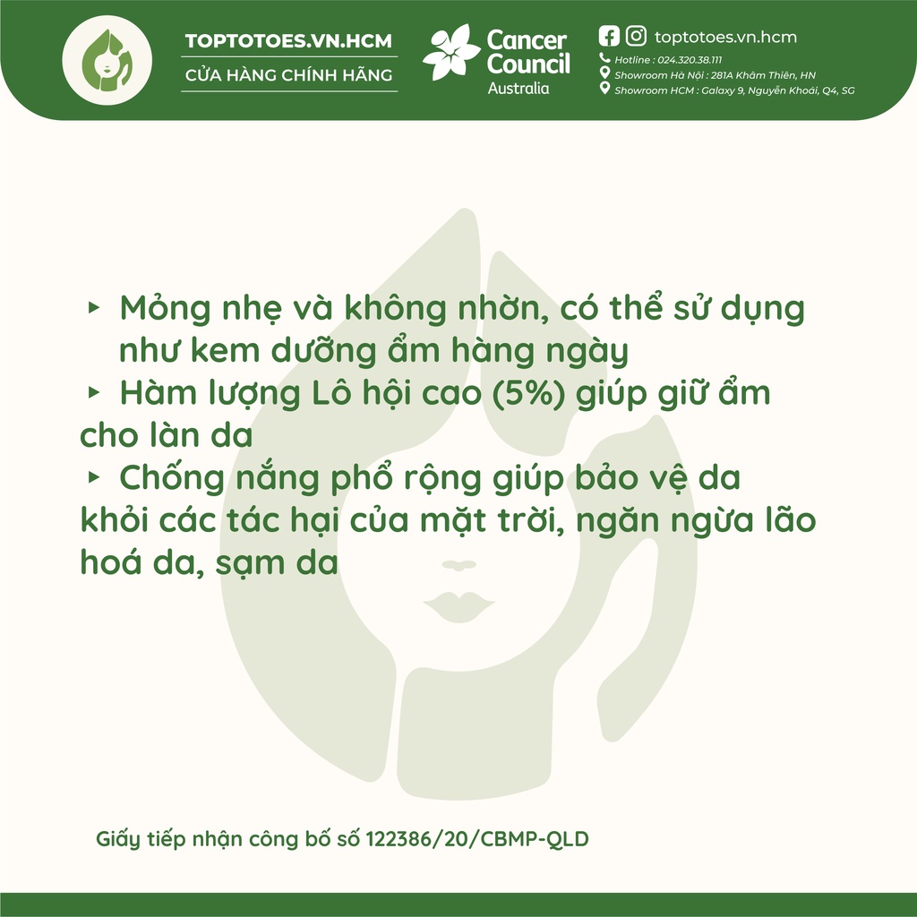 Kem chống nắng Dưỡng ẩm Cancer Council Moisturizing SPF 50+/ PA ++++