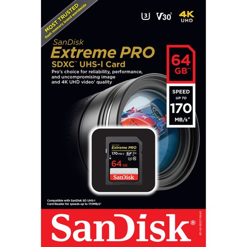 Thẻ Nhớ Sandisk Extreme Pro Sdxc Sd Uhs-I U3 V30 Class 10 4k (170Mb / S) 64gb