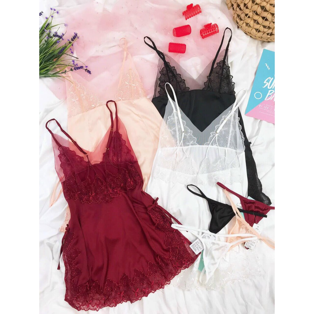 Váy ngủ sexy satin lụa -Đầm ngủ sexy phối ren cực đẹp - cô chủ nhỏ chuyên sỉ ྇