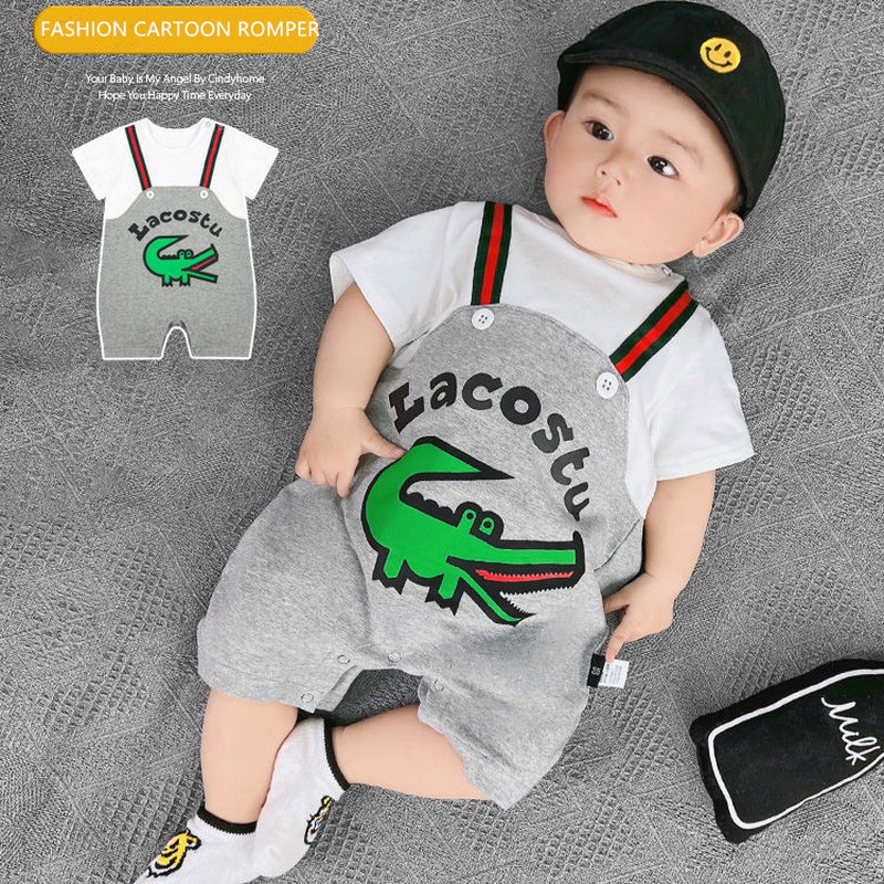 Bộ Áo Liền Quần Tay Ngắn Chất Liệu Cotton Mỏng In Họa Tiết Hoạt Hình Dễ Thương Thời Trang Mùa Hè Cho Bé Trai Sơ Sinh