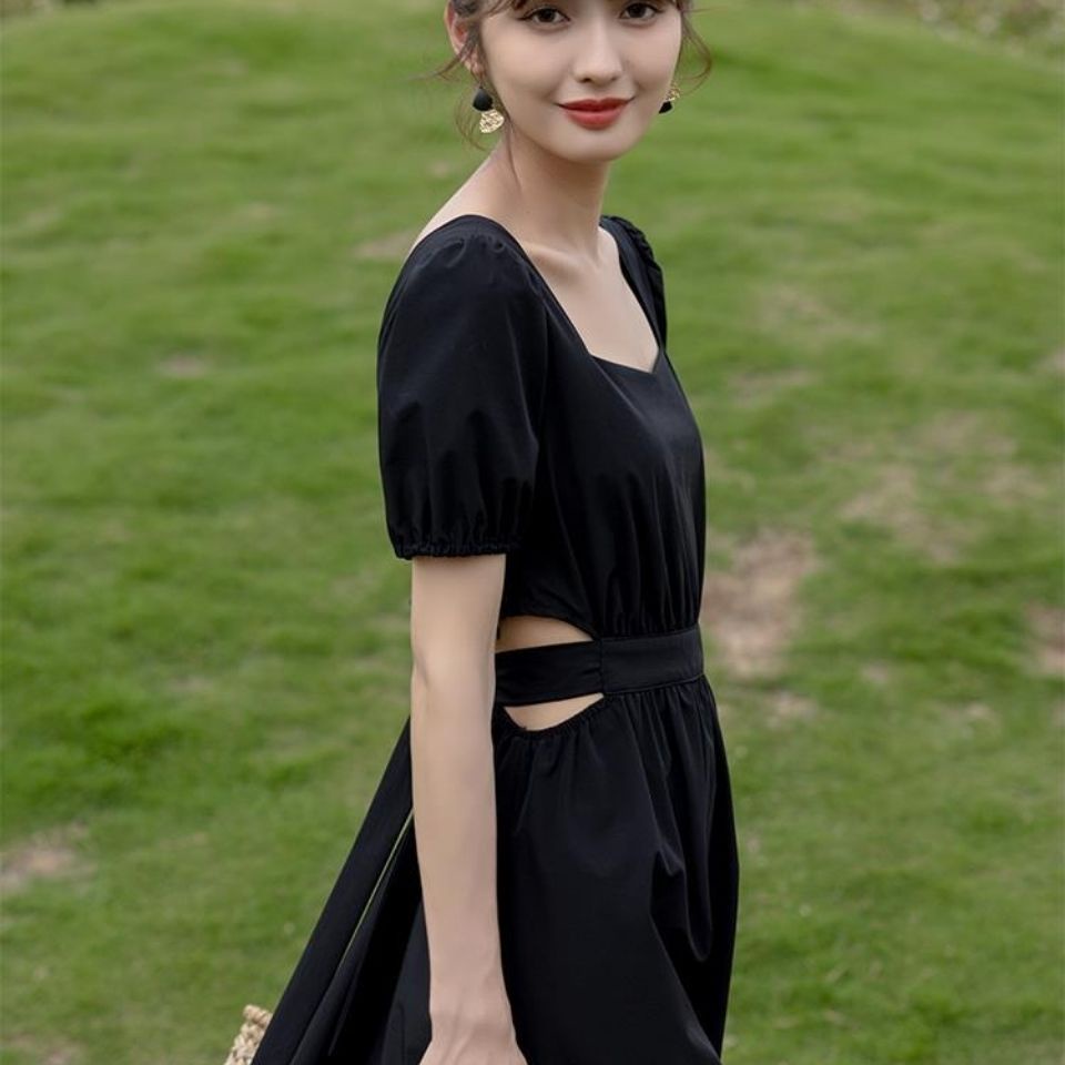 Đầm Cổ Vuông Tay Phồng Phối Nơ Phong Cách Hàn Quốc Thời Trang