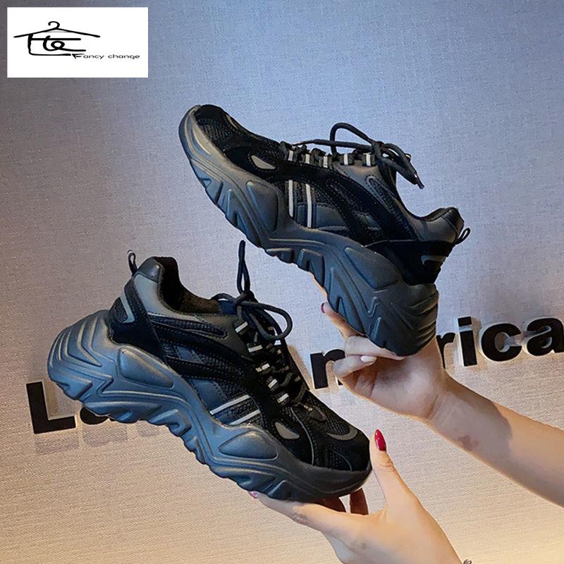 Giày Thể Thao Đế Mềm Dày Tăng Chiều Cao Màu Dạ Quang Thời Trang Xuân Hè Cho Nữ