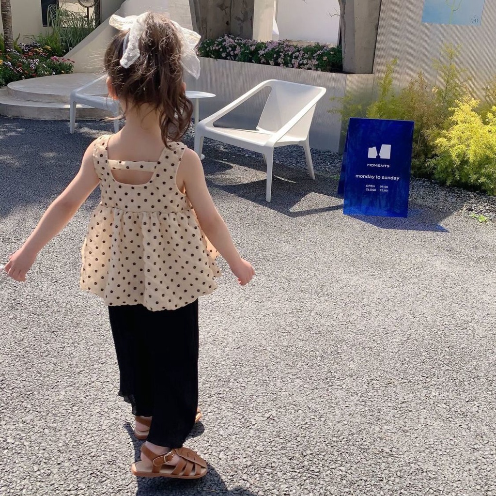 Áo Chiffon Không Tay Hở Lưng Họa Tiết Chấm Bi Thời Trang Mùa Hè Hàn Quốc Mới Cho Bé Gái