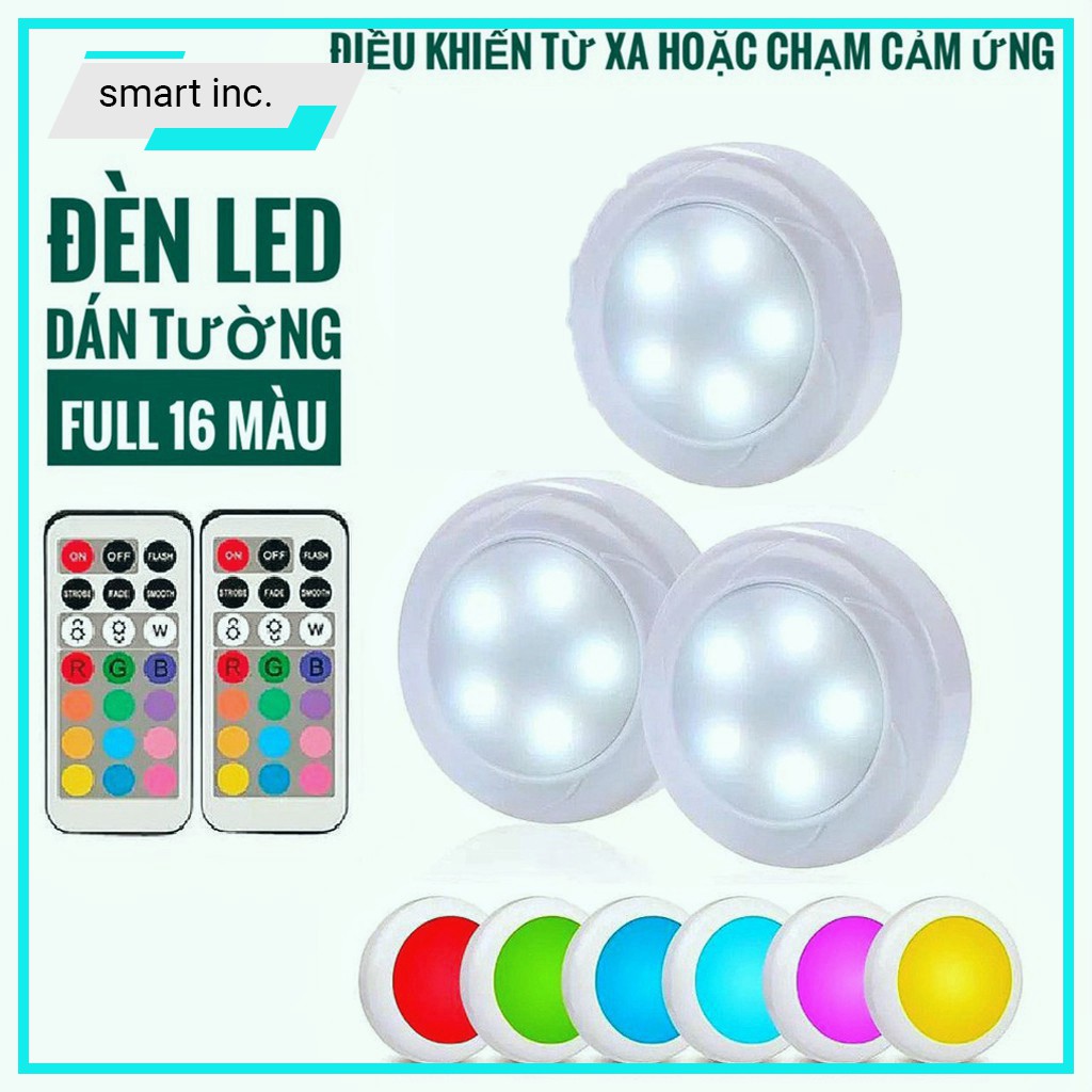 3 Đèn Led Treo Dán Tường Điều Khiển Từ Xa Mini 16 Chế Độ Màu Sắc Bóng Đèn Gắn Tủ Cầu Thang Nhà Bếp Nhấp Nháy Trang Trí