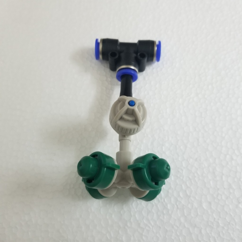 Béc phun sương 4 hướng - 4 cửa kèm Van Chống Rỉ - Bù Áp - Chống Nhỏ Giọt trắng và Tê cho ống 8mm