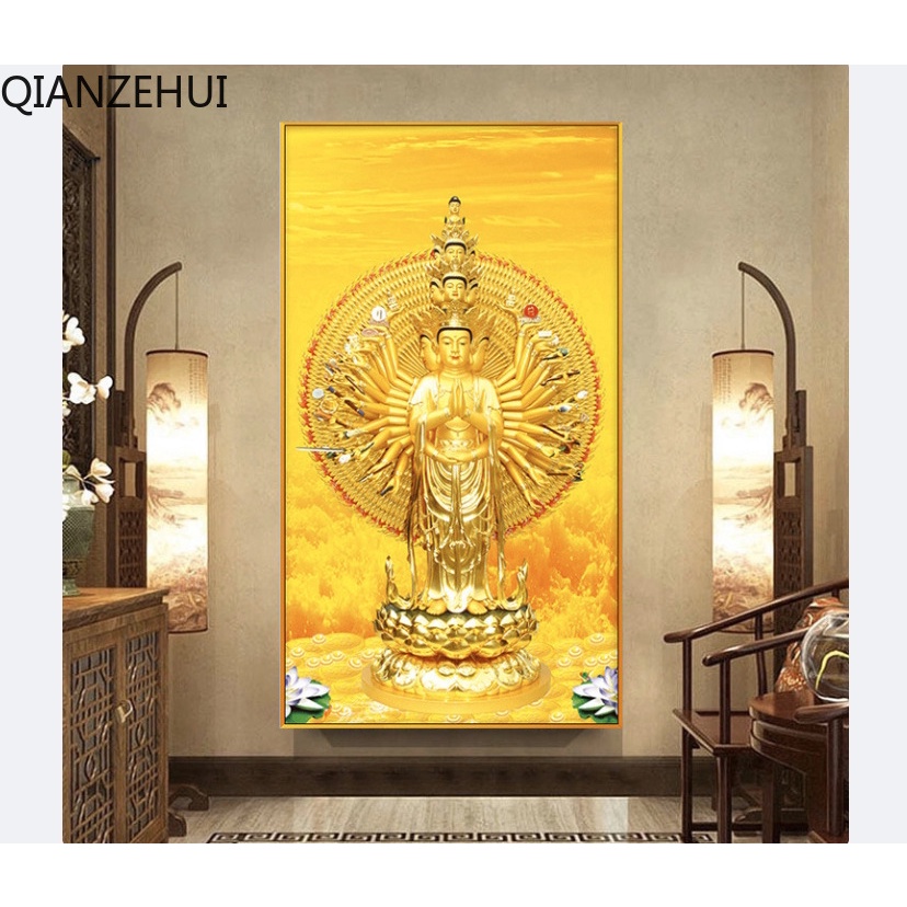Bộ Tranh Đính Đá 5D Hạt Tròn Tự Làm Hình Tôn Giáo Kwan-Yin