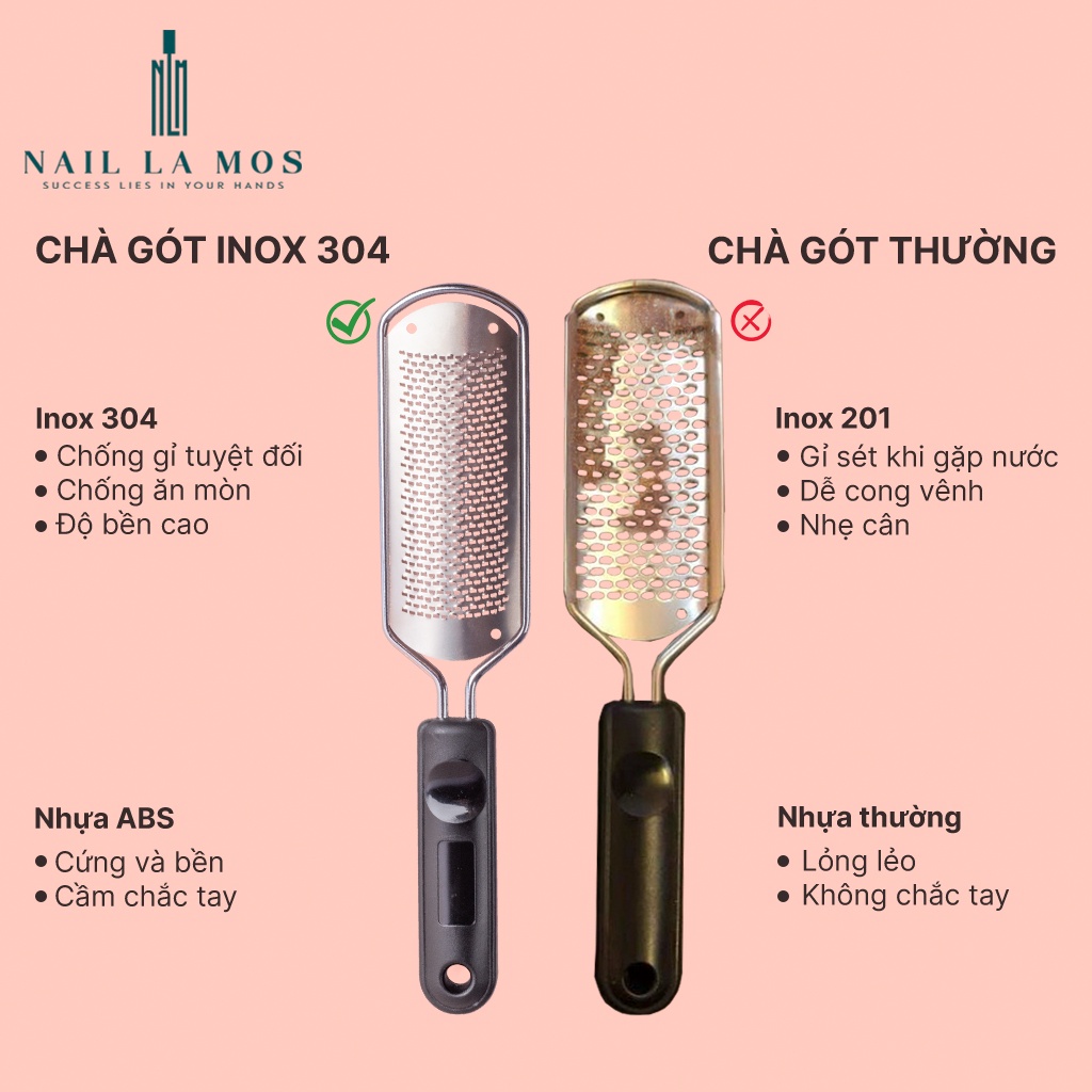 Cây chà gót chân inox 304 - loại mới rất bén hiệu quả cho vùng da bị chai dày (có thể thay mặt chà)