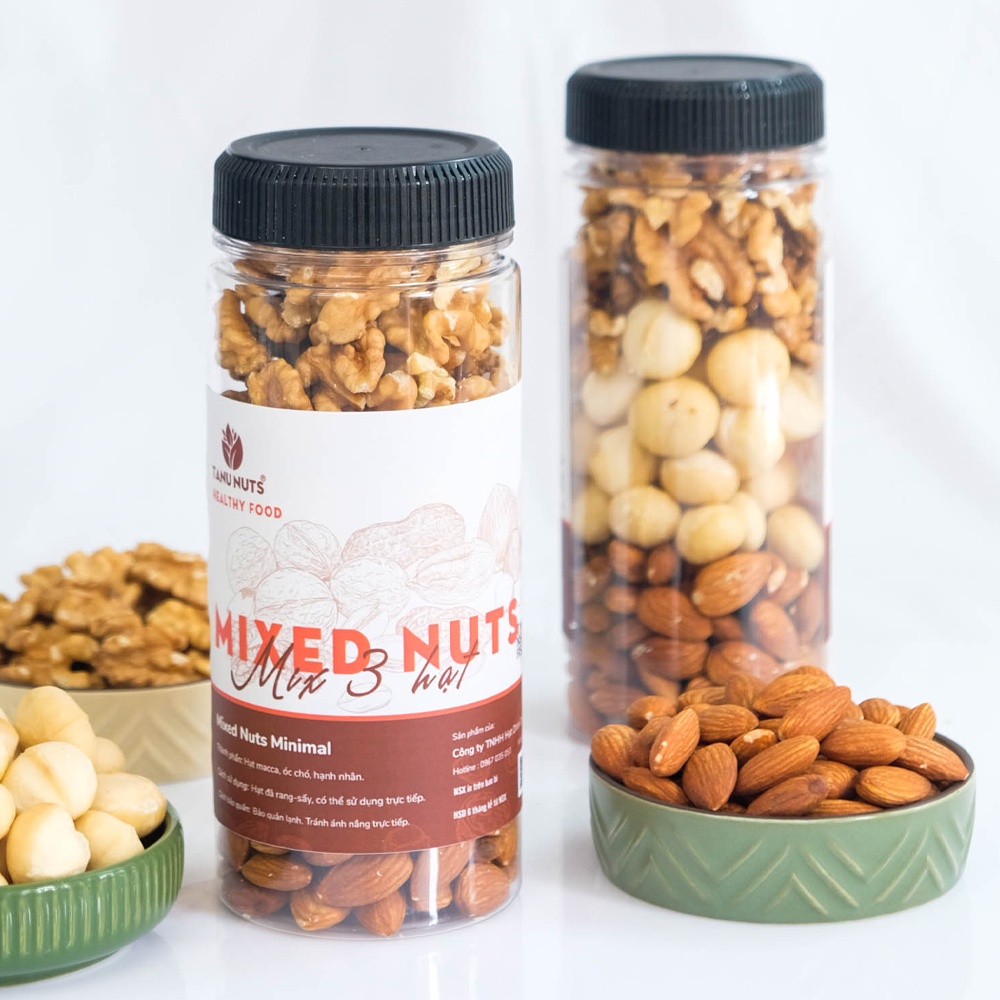 Hạt mix dinh dưỡng 3 loại hạt dinh dưỡng TANU NUTS (hạt macca, óc chó, hạnh nhân) 350g