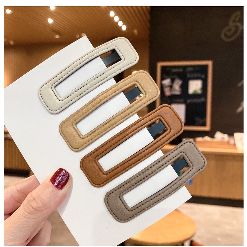 PK782 Kẹp tóc  dạng clip đen bọc da trơn màu phong cách tối giản theo phong cách Hàn Quốc