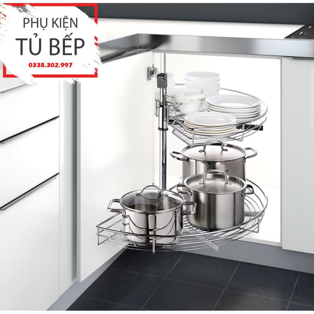 Mâm xoay góc 1/2 VÀ 3/4 lắp tủ bếp tiện lợi, kệ góc xoay inox lắp góc tủ bếp