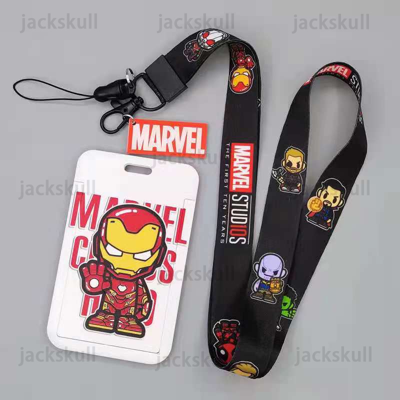 Set Dây Đeo Thẻ + Khung Gắn Thẻ Họa Tiết Marvel Avengers Spiderman Iron Man Hulk + Dây Đeo Cổ + Giá Đỡ