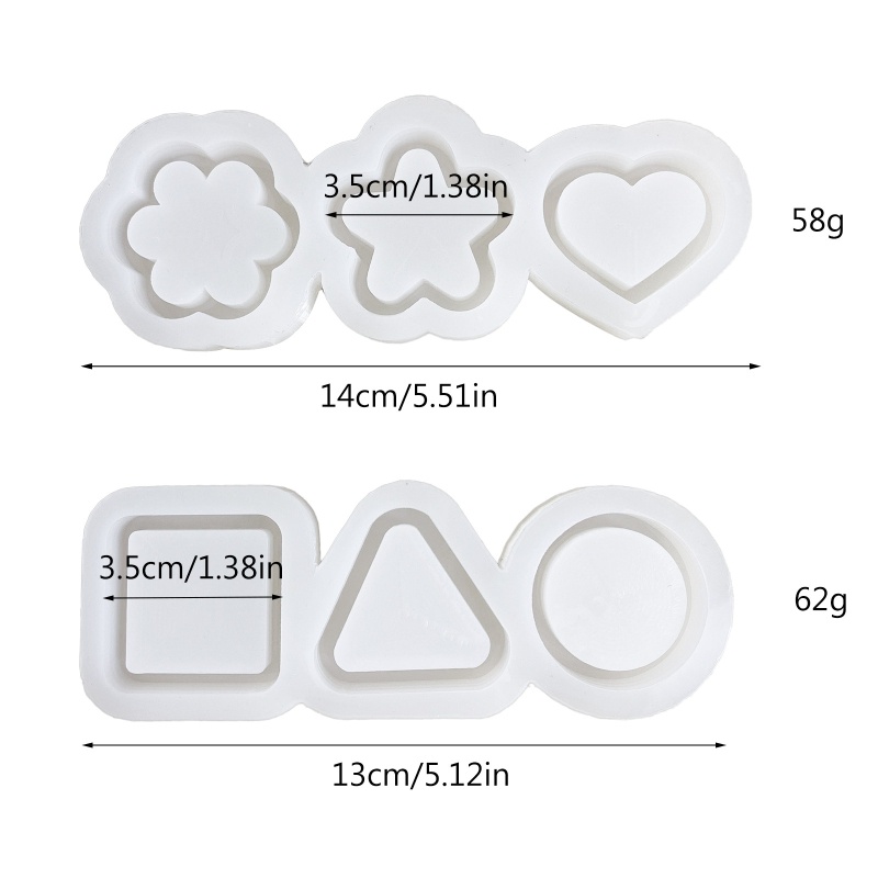 Khuôn Silicone Làm Móc Khóa Hình Tròn / Tam Giác / Ngôi Sao Phối Kim Tuyến Nước DIY