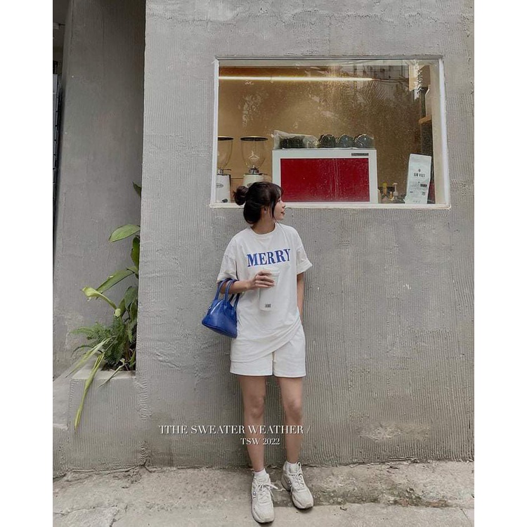 Đồ Bộ Đùi Áo Thun Form Rộng MERRY Cực Xinh Unisex - Set Thun Cotton nữ Hè