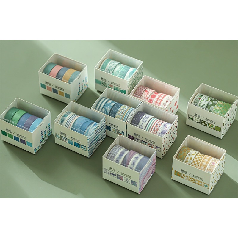 Set Washi Tape Hộp 5 Cuộn Băng Keo Trang Trí Dễ Thương