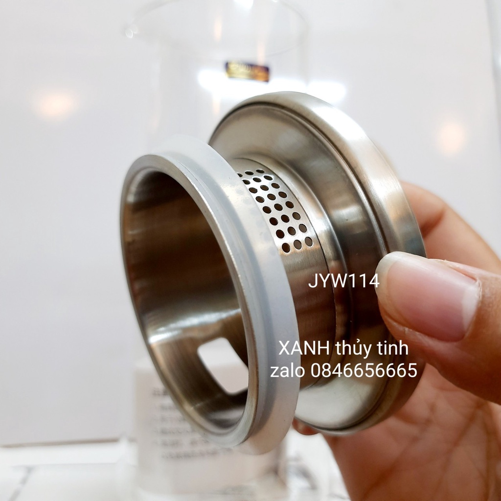 Bình thủy tinh quai vàng, nắp inox 1400ml - mã JYW114