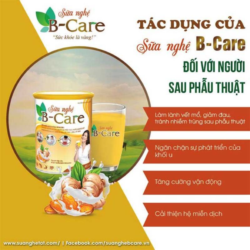 Sữa nghệ B-CARE lon 400gr, B CARE tặng cốc lắc sữa và móc khóa BCARE