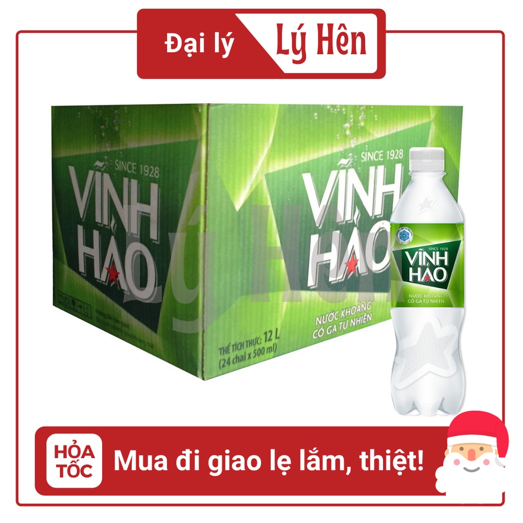 Thùng 24 Chai Nước Khoáng Đóng Chai Vĩnh Hảo Có Gas Chai Nhựa 500ml Date