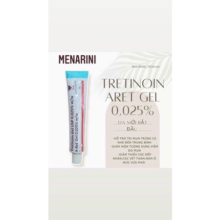 Tre:tinoin aret TRE ẤNTretinoin Gel USP Aret - Kem giảm mụn, mờ thâm, chống lão hóa 0.025%, 0.05%, 0.1% Dung tích 20g