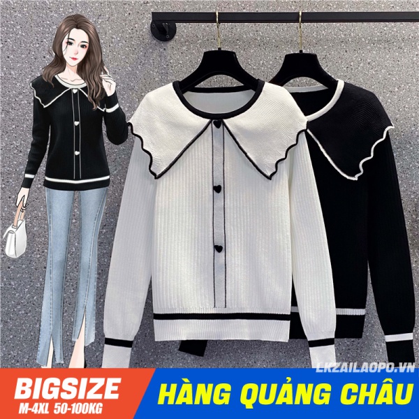 BIGSIZE Nữ (50-80kg) Áo sweater nữ len dệt kim cổ bèo tay dài mùa thu đông Phong cách Hàn Quốc - quảng châu cao cấp
