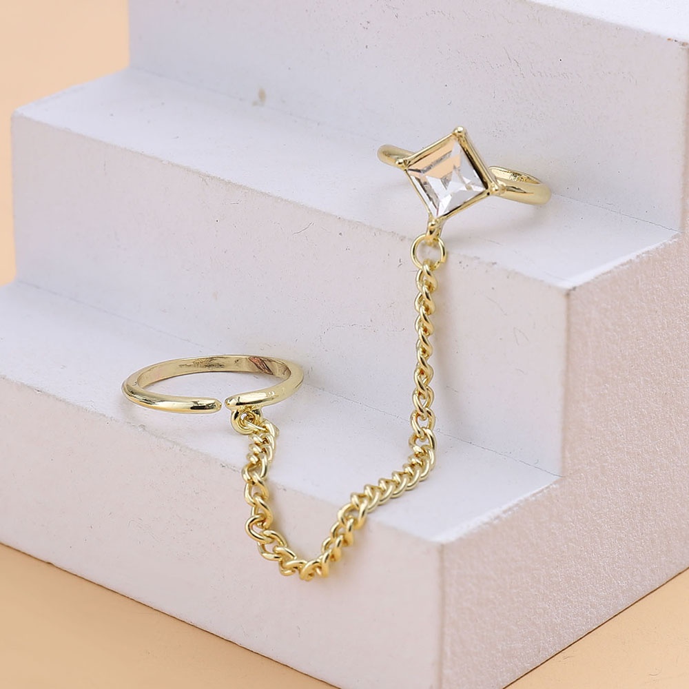 Bộ 2 Nhẫn Có Thể Điều Chỉnh Phối Dây Xích Phong Cách Retro Sang Trọng