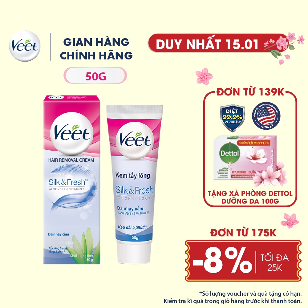 Kem tẩy lông cho da nhạy cảm Veet Silk Fresh 50g