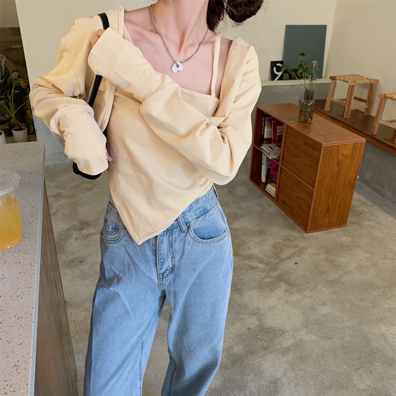 Set áo kiểu hai dây và áo khoác cardigan màu sắc đơn giản thời trang dành cho nữ