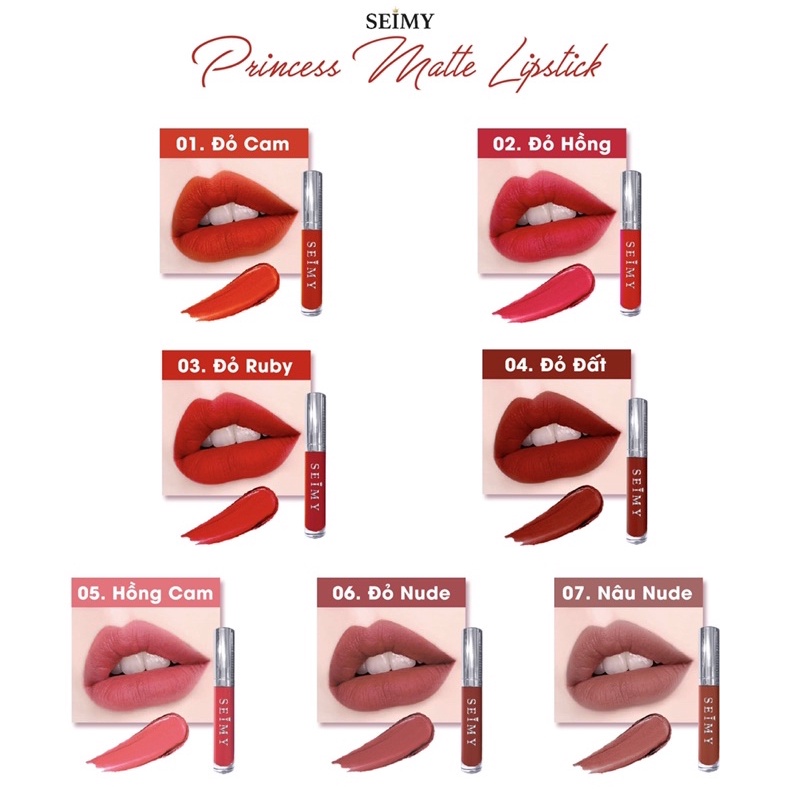 Son kem Seimy - Princess Lipstick Matte - Son lì không lem trôi, an toàn lành tính, kiến tạo vẻ đẹp tự nhiên